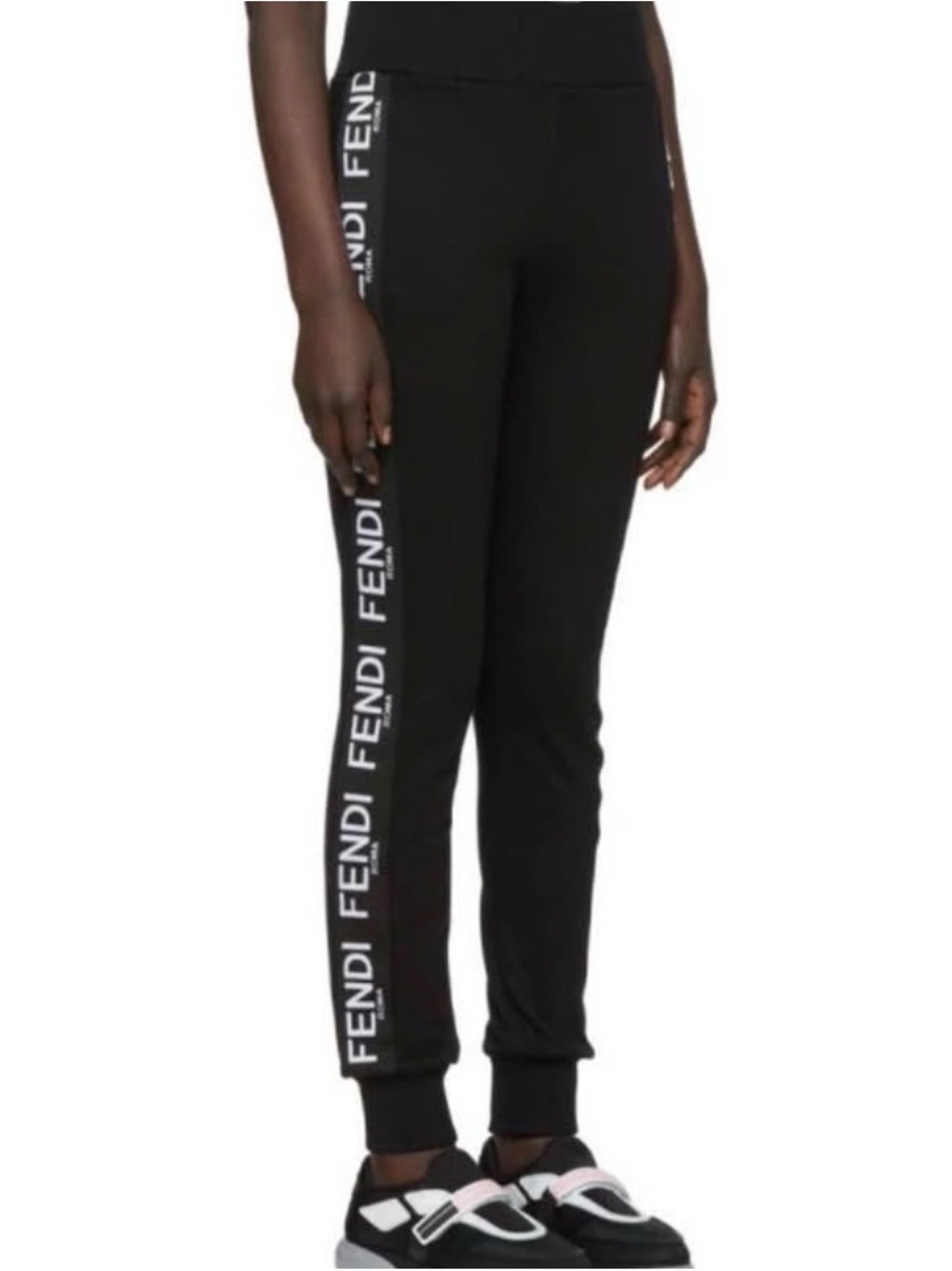 Fendi Black Joggers with White Logo Side Tape